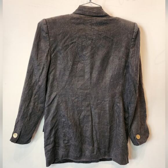 Vintage Black Double Breasted Linen Blazer Jacket Size 10 - Picture 8 of 11